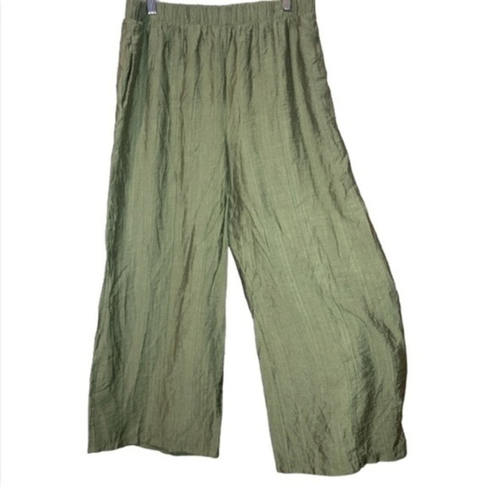 Topshop woman’s olive green wide leg crinkle ankle pants size 4 Small - Picture 2 of 13